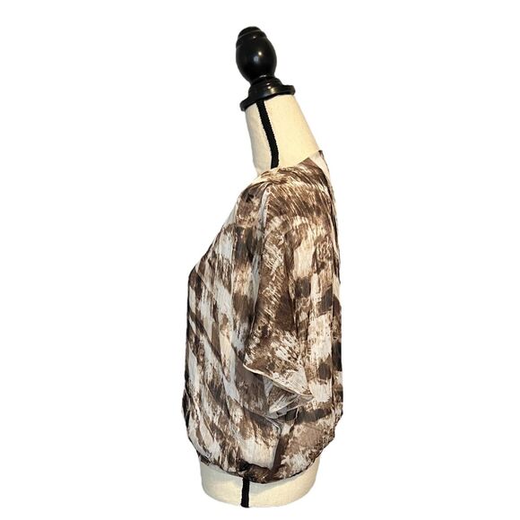 Allison Daley Petites Semi Sheer Cream Brown Abstract Print Blouse Large - Picture 3 of 7